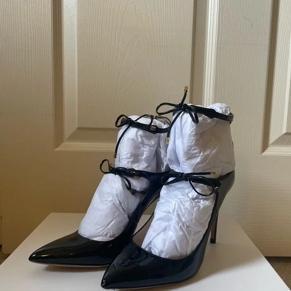 Jimmy Choo Vita 100 black leather pump pointy toe lace up size 36 1/2 - Picture 3 of 6